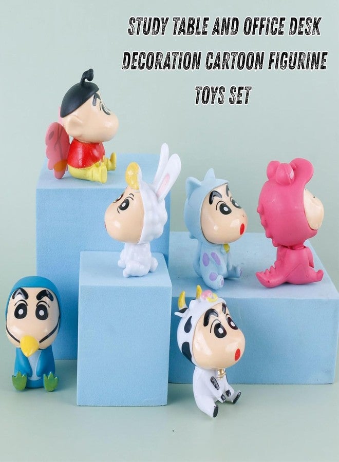 Mallexo مجموعة ألعاب شين تشان اللطيفة من ماليكسو | 6 مجسمات شخصيات كرتونية للأطفال من الجنسين | مجموعة ألعاب مجسمات أنمي | قطعة ديكور للوحة القيادة في السيارة، طاولة الدراسة، ومكتب العمل | هدية عيد ميلاد للأطفال - Image 3